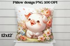 Cute pig flower pillow | Farm sublimation | Farm animal PNG Product Image 3
