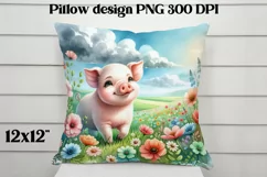 Cute pig flower pillow | Farm sublimation | Farm animal PNG Product Image 4