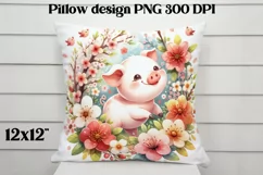 Cute pig flower pillow | Farm sublimation | Farm animal PNG Product Image 5
