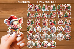 Christmas pig sticker printable | Farm animal sticker bundle Product Image 1