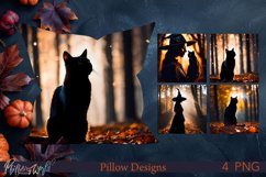 Halloween Pillow | Creepy Forest with Halloween Cat &amp; WItch Product Image 1