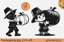 Cartoon Pilgrim Boy Silhouette | Thanksgiving PNG EPS SVG Product Image 1