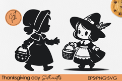 Cute Pilgrim Girl Silhouette | Thanksgiving Cartoon PNG EPS Product Image 1