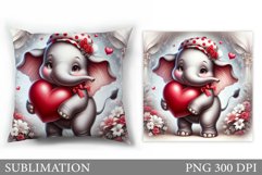 Valentines Elephant Pillow. Valentines Pillow Sublimation Product Image 1