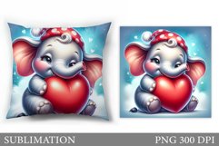 Valentines Elephant Pillow. Valentines Pillow Sublimation Product Image 1