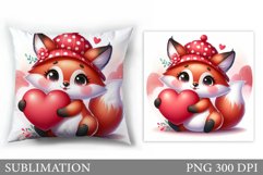 Valentines Fox Pillow Design. Valentines Pillow Sublimation Product Image 1