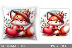Valentines Fox Pillow Design. Valentines Pillow Sublimation Product Image 1