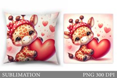 Valentines Giraffe Pillow. Valentines Pillow Sublimation Product Image 1