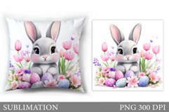 Easter Bunny Sublimation. Easter Pillow Sublimation Product Image 1