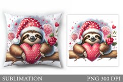 Cute Sloth Pillow Design. Valentine Pillow Sublimation Product Image 1