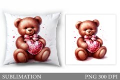 Cute Bear Pillow Design. Valentine Pillow Sublimation Product Image 1