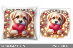 Valentines Dog Pillow Design. Valentines Pillow Sublimation Product Image 1