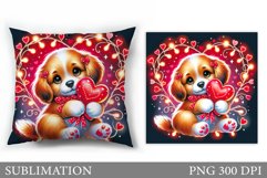 Valentines Dog Pillow Design. Valentines Pillow Sublimation Product Image 1