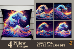Glowing Waves Pillow Sublimation Design Product Image 1