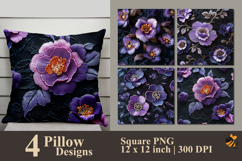 3D Purple Flower Pillow Sublimation Design Product Image 1
