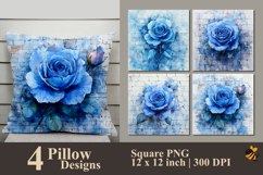 Blue Watercolor Rose Pillow Sublimation Design Product Image 1