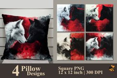 Black White Wolf Pillow Sublimation Design Product Image 1