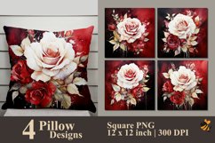 Beauty Dark Red Rose Pillow Sublimation Design Product Image 1
