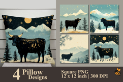 Mountain Cow Pillow Sublimation Design Product Image 1