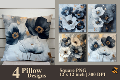Gray Flowers Pillow Sublimation Design Product Image 1