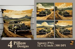 Old Car On The Way Pillow Sublimation Design Product Image 1
