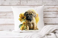 Bullmastiff puppy sunflower sublimation png, watercolor dog Product Image 4