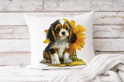 King Cavalier sunflower sublimation png, puppy watercolor Product Image 3