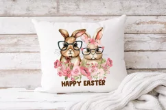 Floral bunny couple with glasses, cute floral bunny design Product Image 1