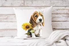 Beagle puppy sunflower sublimation png, watercolor dog Product Image 2