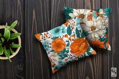 Orange &amp; Teal Flowers Digital Paper Patterns Product Image 2
