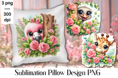 Sublimation of cute animals in roses | Pillow png Product Image 1