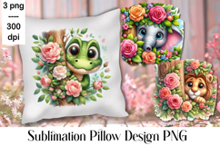Sublimation of cute animals in roses | Pillow png Product Image 1