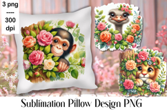 Sublimation of cute animals in roses | Pillow png Product Image 1