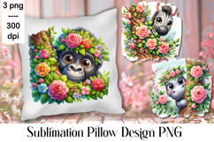 Sublimation of cute animals in roses | Pillow png Product Image 1