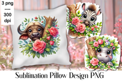 Sublimation of cute animals in roses | Pillow png Product Image 1