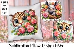 Sublimation of cute animals in roses | Pillow png Product Image 1