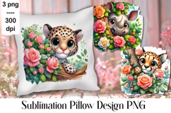 Sublimation of cute animals in roses | Pillow png Product Image 1