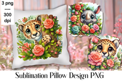 Sublimation of cute animals in roses | Pillow png Product Image 1
