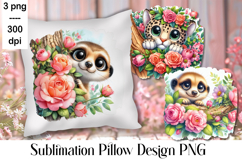Sublimation of cute animals in roses | Pillow png Product Image 1