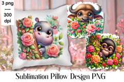 Sublimation of cute animals in roses | Pillow png Product Image 1