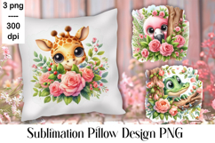 Sublimation of cute animals in roses | Pillow png Product Image 1
