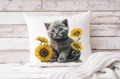 British short hair watercolor kitty sunflower sublimation Product Image 2