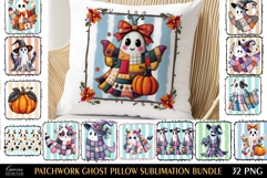 Patchwork Ghost Pillow Sublimation Design Fall Halloween Product Image 1