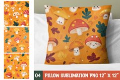 Mushroom pattern watercolor pillow sublimation design png Product Image 1