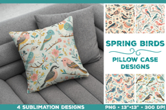 Scandinavian Spring Birds Pillowcase Sublimation Design PNG Product Image 1