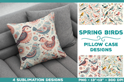 Scandinavian Spring Birds Pillowcase Sublimation Design PNG Product Image 1