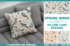 Scandinavian Spring Birds Pillowcase Sublimation Design PNG Product Image 1