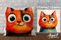 Pillow cover sublimation design, cute cat illustration PNG Product Image 1