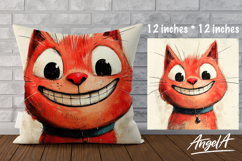 Cat Pillow cover sublimation design, funny cat illustration Product Image 1