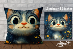 Cat Pillow cover sublimation design, cute cat at night PNG Product Image 1